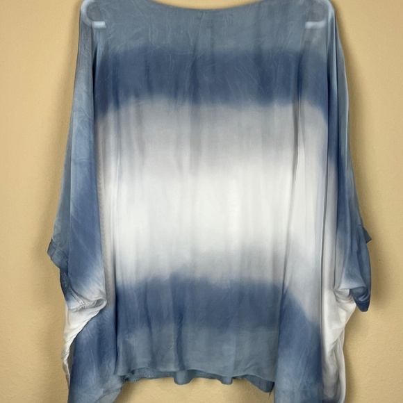 Tempo Paris Blue/White Ombré Asymmetrical Sheer Blouse with Cami; Size M - Picture 3 of 9